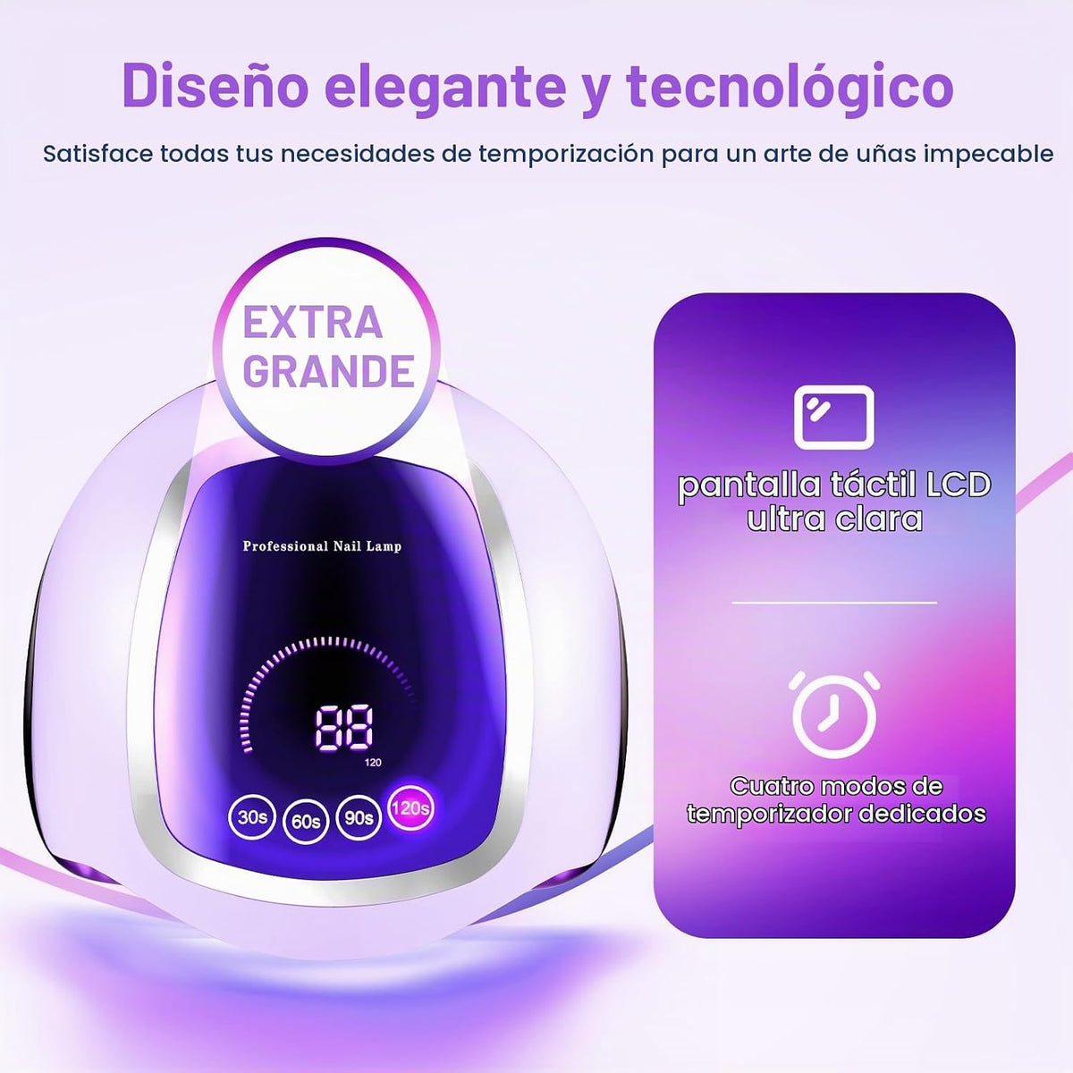 Lámpara de uñas UV, secador de uñas LED de 180 W para esmalte de ge...