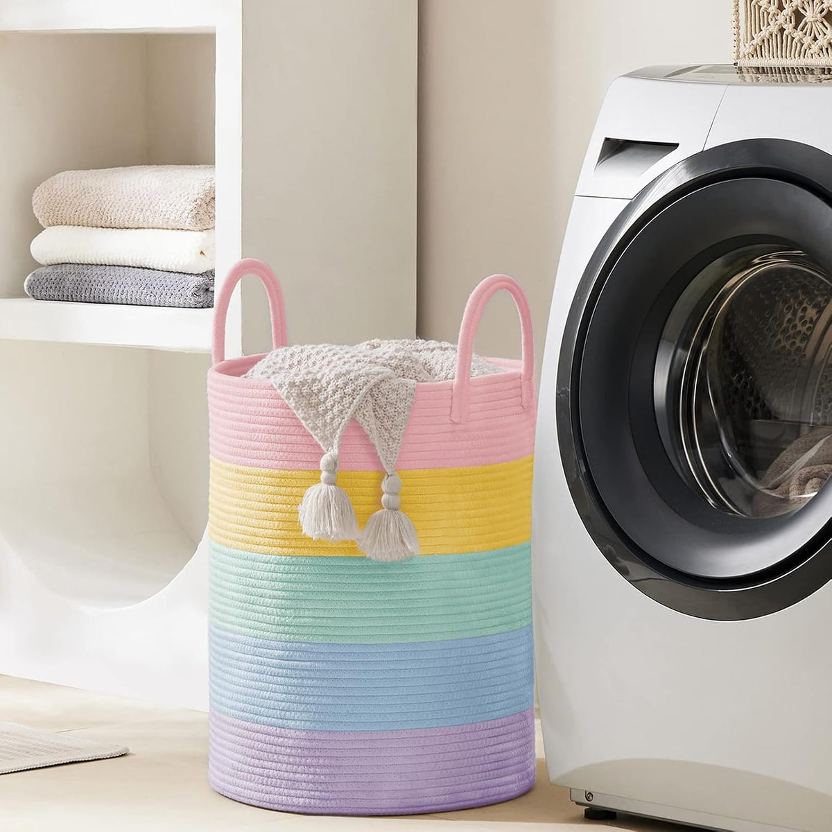 YOUDENOVA Cesta para Ropa Sucia, Cesta de Ropa Tejida Alta de 58L p...