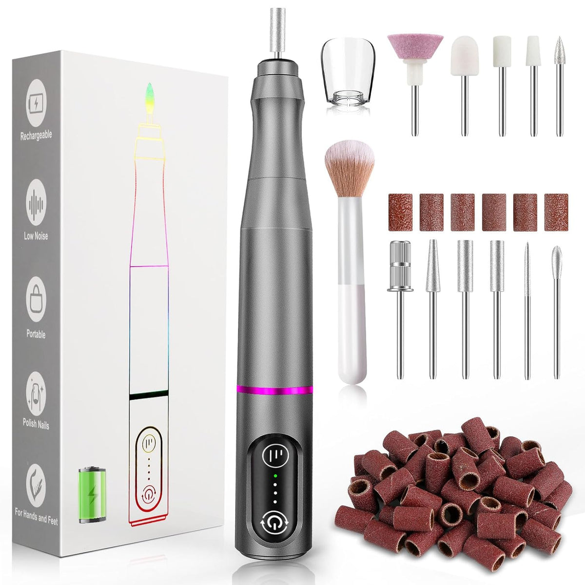 TUOBEO - Juego de lima de uñas eléctrica recargable sin cable, lima...