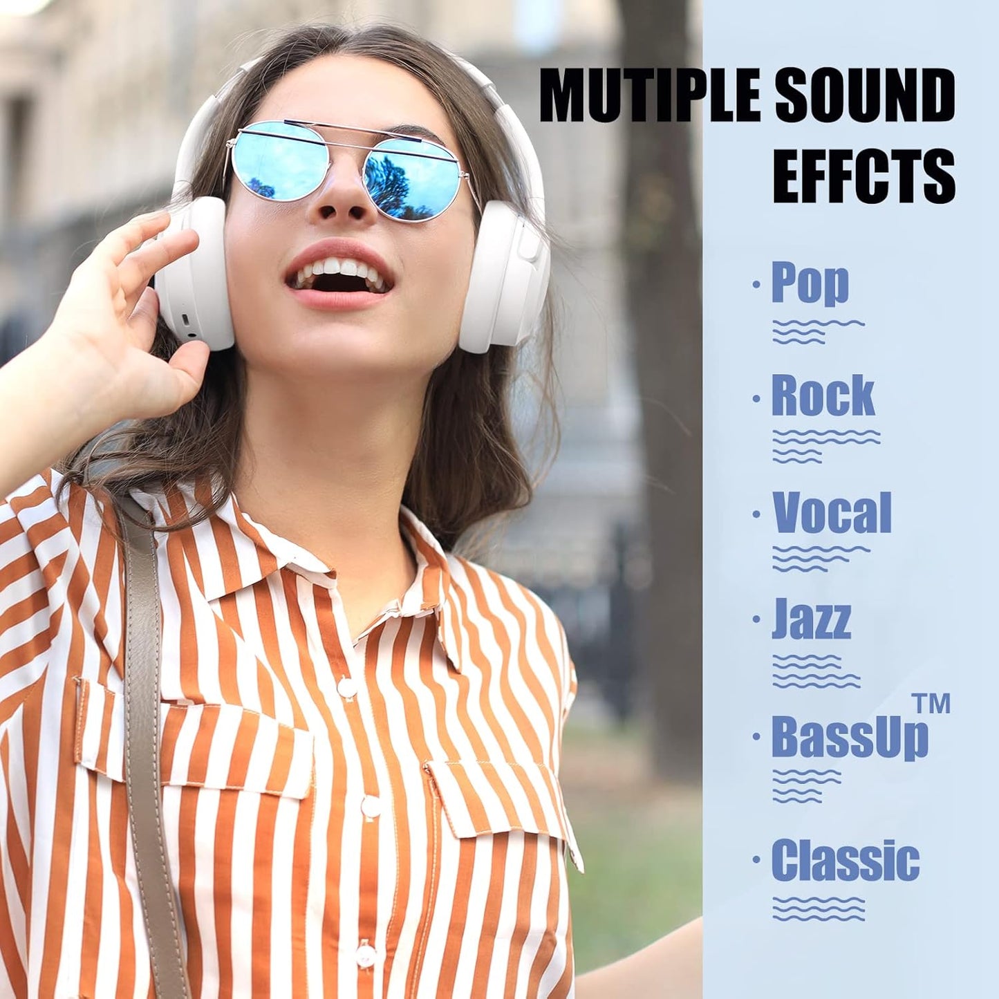 BERIBES Auriculares Bluetooth sobre la oreja, tiempo de reproducció...