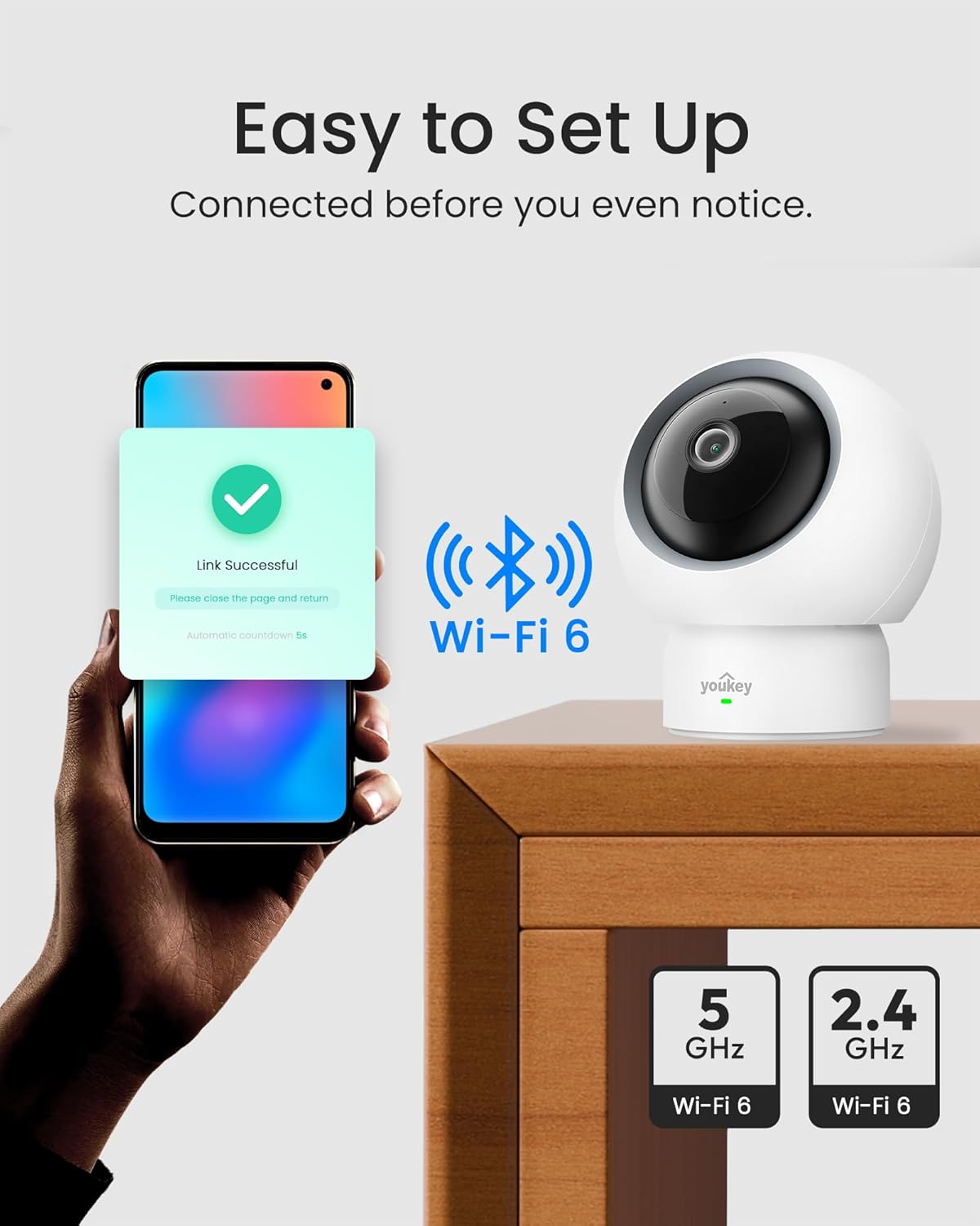 youkey Cámara interior HD de 2.5 K para mascotas, chat de audio bid...