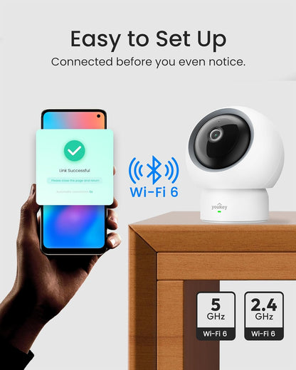 youkey Cámara interior HD de 2.5 K para mascotas, chat de audio bid...