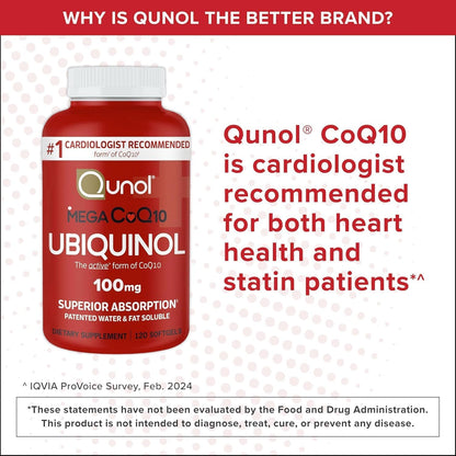 Qunol Mega Ubiquinol CoQ10 Suplemento natural de C0Q10 solubre en a...