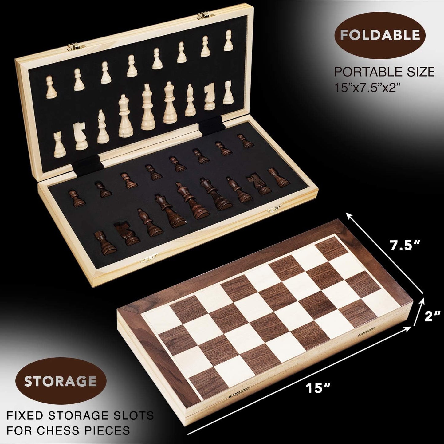 AMEROUS Juego de ajedrez magnético de madera de 15 pulgadas, 2 rein...