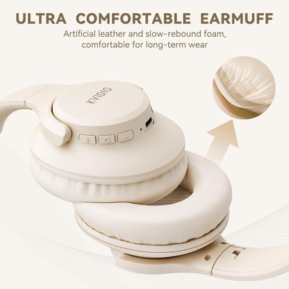 KVIDIO Auriculares Bluetooth sobre la oreja, 65 horas de reproducci...