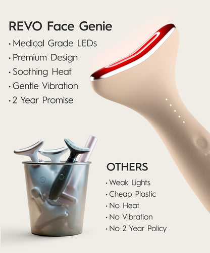 REVO Genie - Masajeador de belleza facial y cuello 3 en 1 con calor...