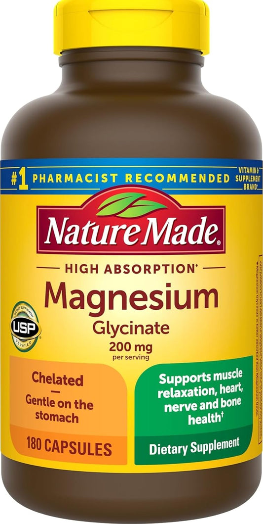 Nature Made Glicinato de magnesio 200 mg por porción, suplemento de...