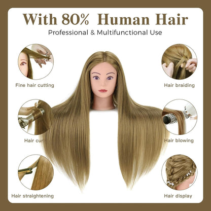 Cabeza de maniquí de 28 pulgadas de cabello humano, cabeza de maniq...