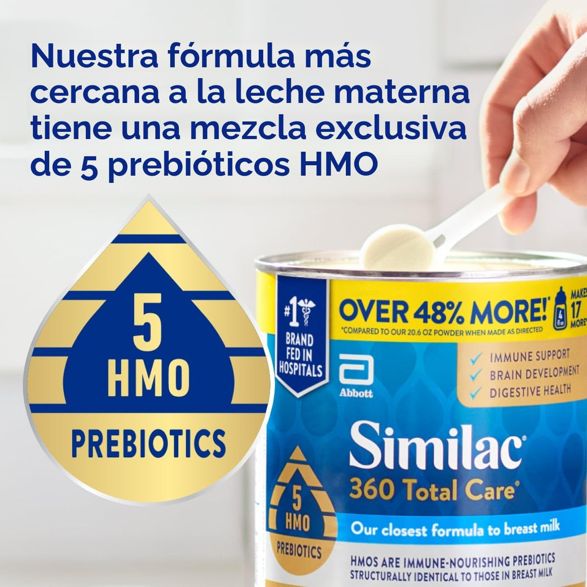 Similac 360 Total Care Fórmula infantil, con 5 prebióticos HMO, nue...