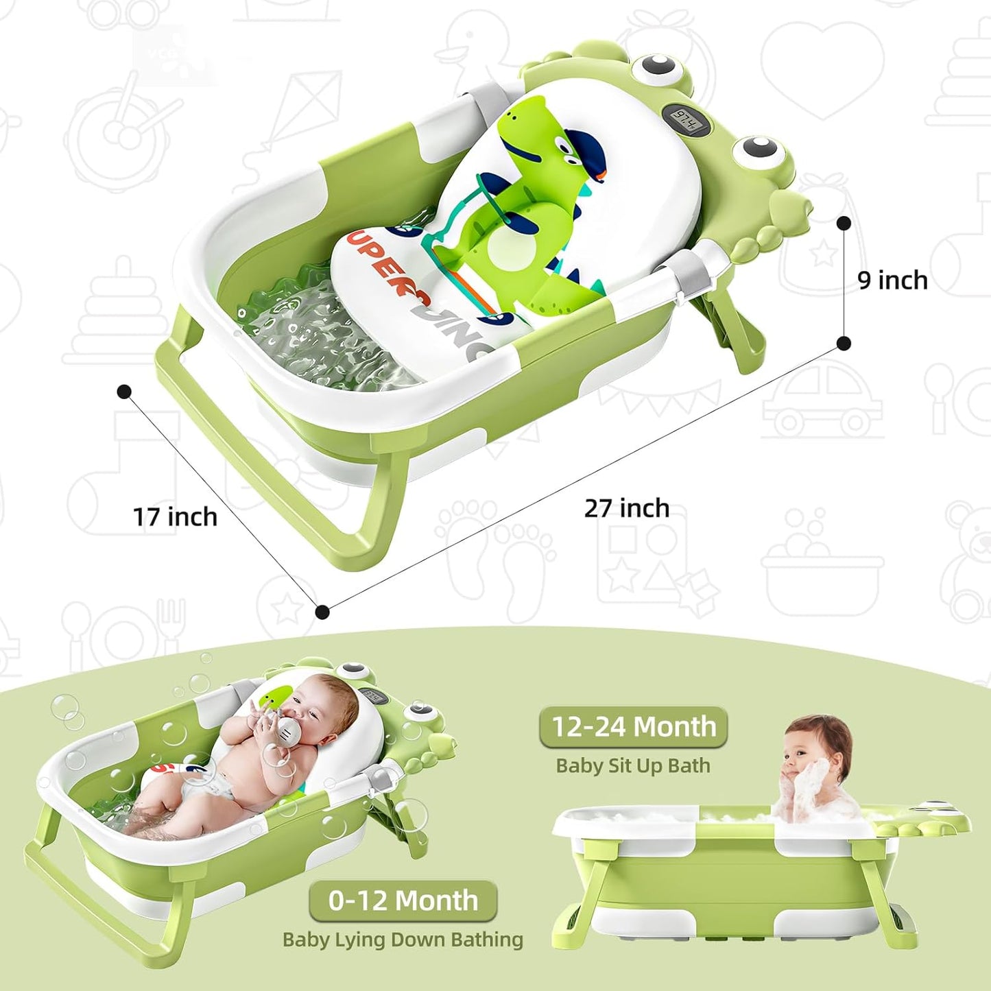 Bañera plegable para recién nacidos a niños pequeños con monitor de...