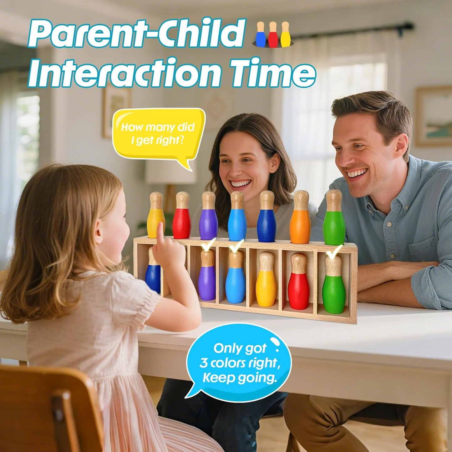 pamexin Juegos familiares para niños, juego de bolos de madera a ju...