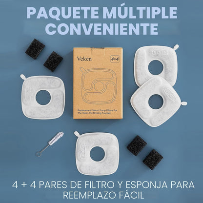 Filtros para fuente de agua para gatos Veken, juego de 4 filtros de...