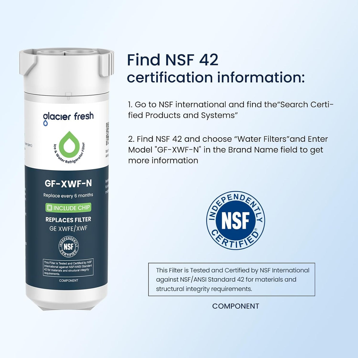 GLACIER FRESH XWFE - Filtro de agua para refrigerador (chip integra...