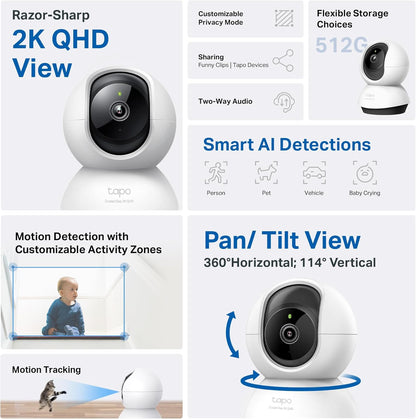 TP-Link Tapo - Cámara de seguridad Pan\/Tilt de 2K QHD para cámara...