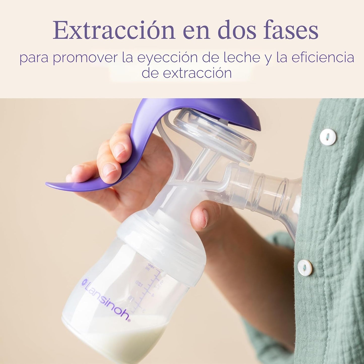 Lansinoh Extractor de leche manual, bomba de mano con borde cómodo,...