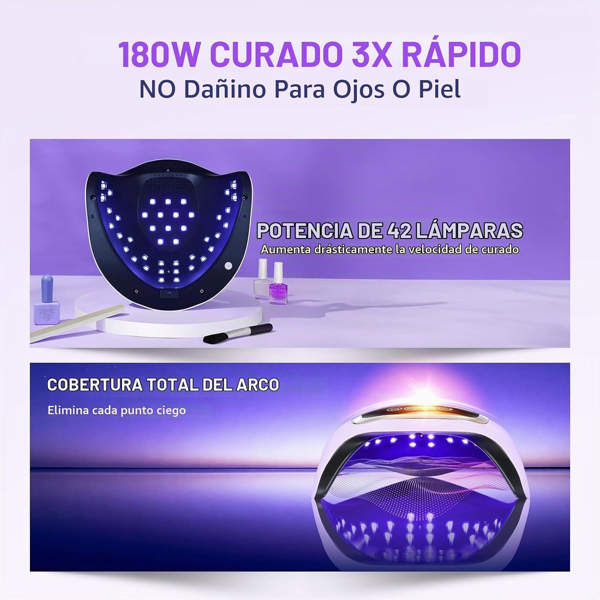 Lámpara de uñas UV, secador de uñas LED de 180 W para esmalte de ge...