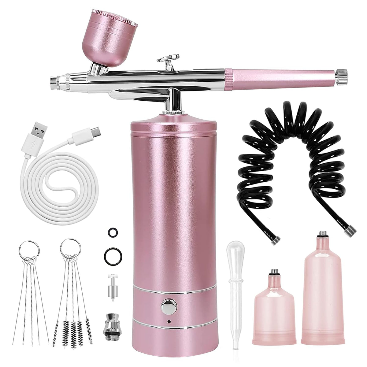 Kit de aerógrafo con compresor de aire, dijes de uñas, cepillo de a...