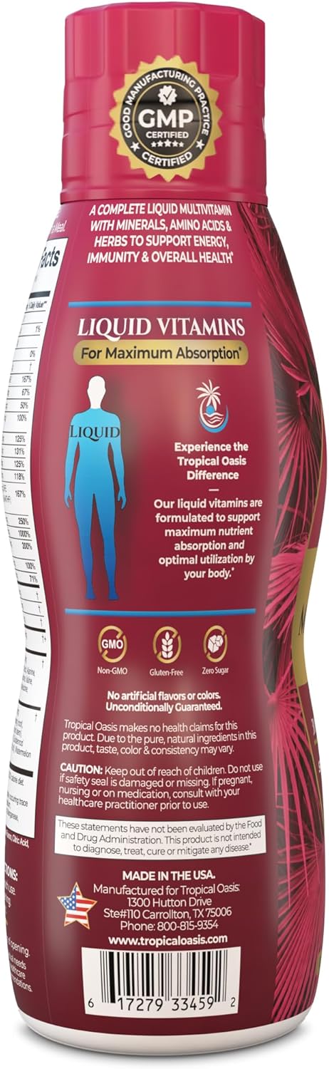 Tropical Oasis Multivitamínico líquido para adultos, suplemento mul...