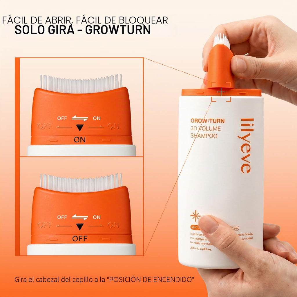 lilyeve GROWTURN Champú con cepillo de volumen 3D, biotina, crecimi...