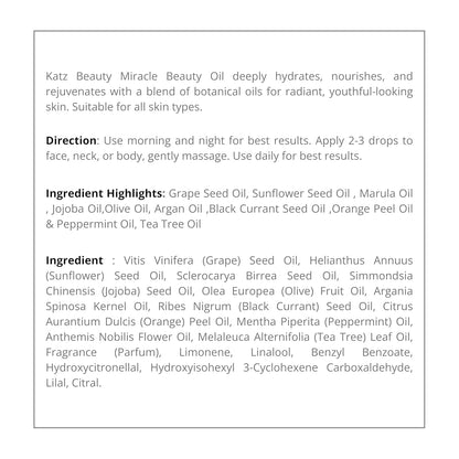 Katz Beauty Miracle Beauty - Aceite facial hidratante con aceite de...