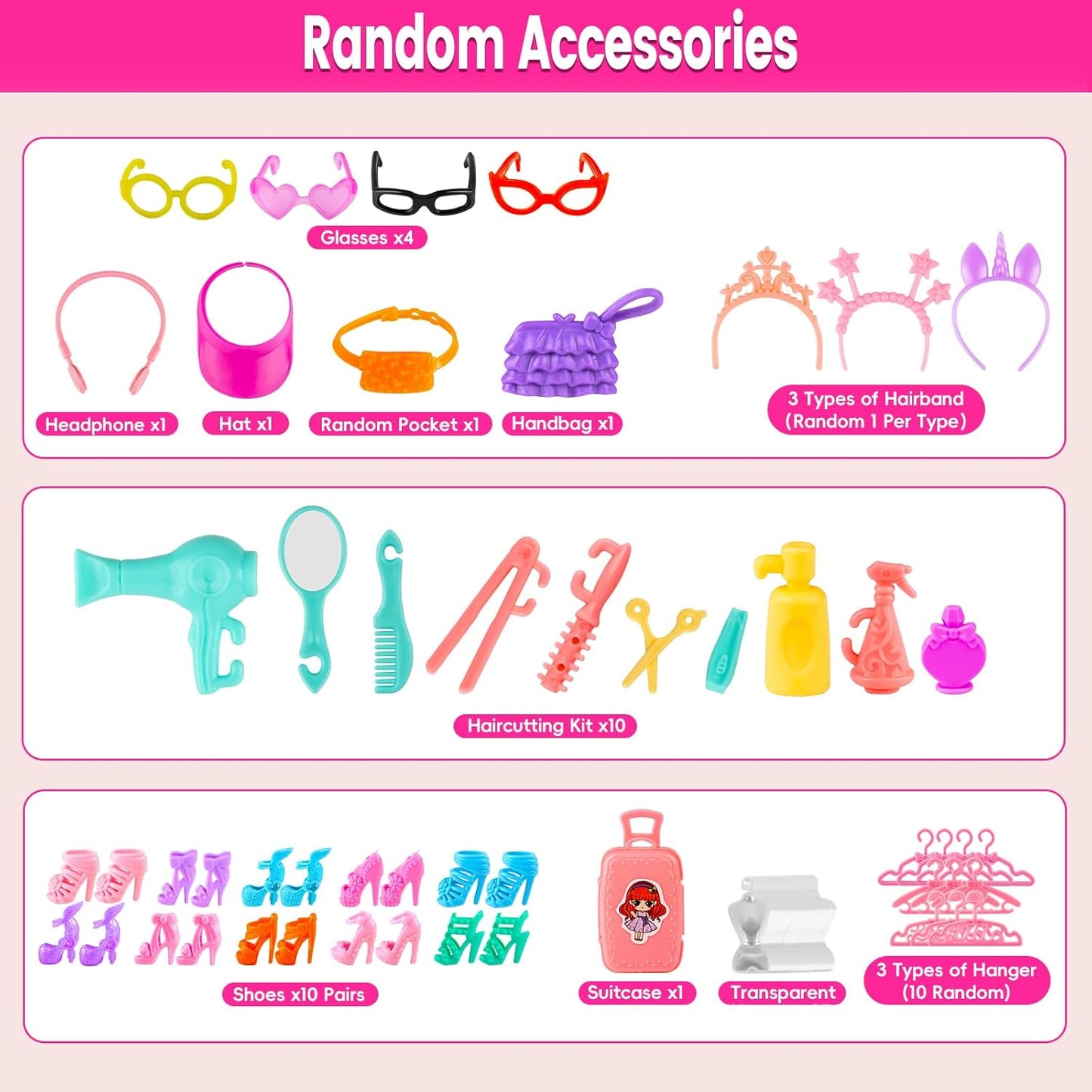 110 piezas de ropa y accesorios para muñecas y juguetes de vestir p...