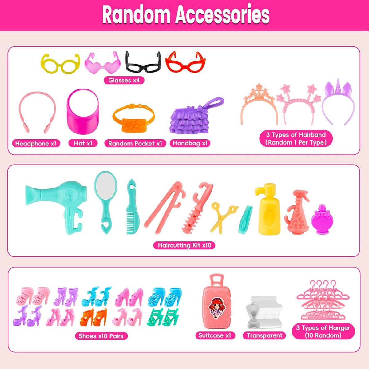110 piezas de ropa y accesorios para muñecas y juguetes de vestir p...
