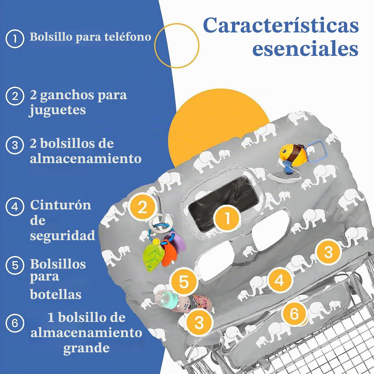 PILLANI Funda para carrito de compras para bebé, funda para silla a...