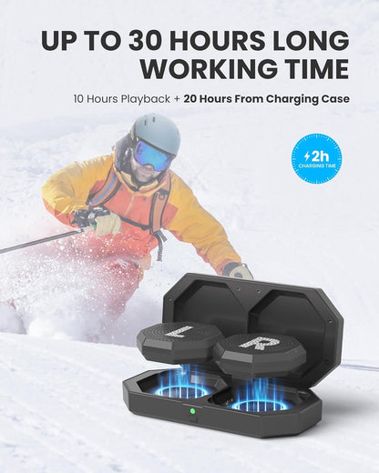 OutdoorMaster Auriculares Actualizados para Casco de Esquí, Bluetooth Inalámbrico Verdadero con Estuche de Carga, Auriculares Drop-in con Chip de Altavoz HD Compatible con Todos los Cascos de