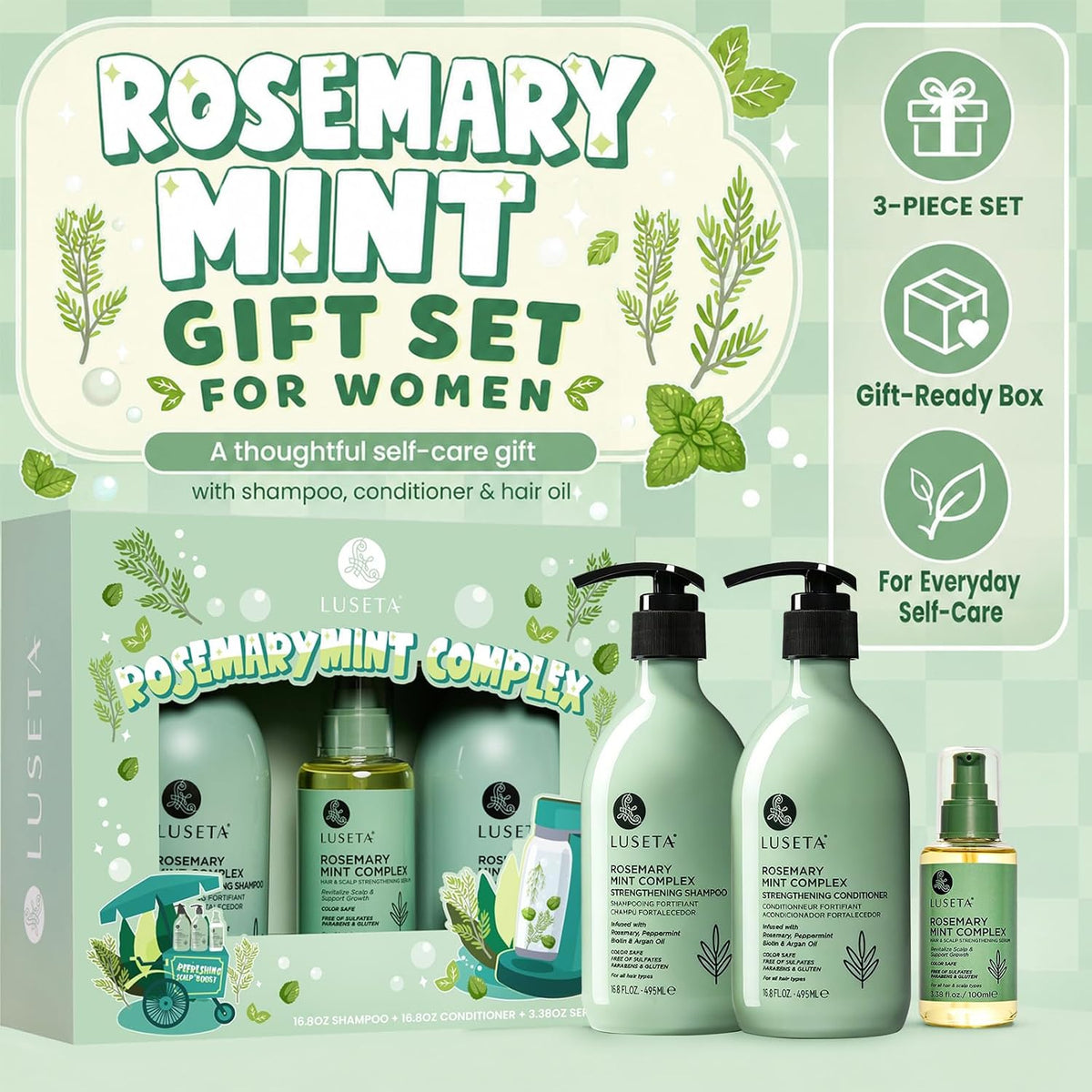Luseta Rosemary Mint Set de regalo para mujer, cuidado refrescante...