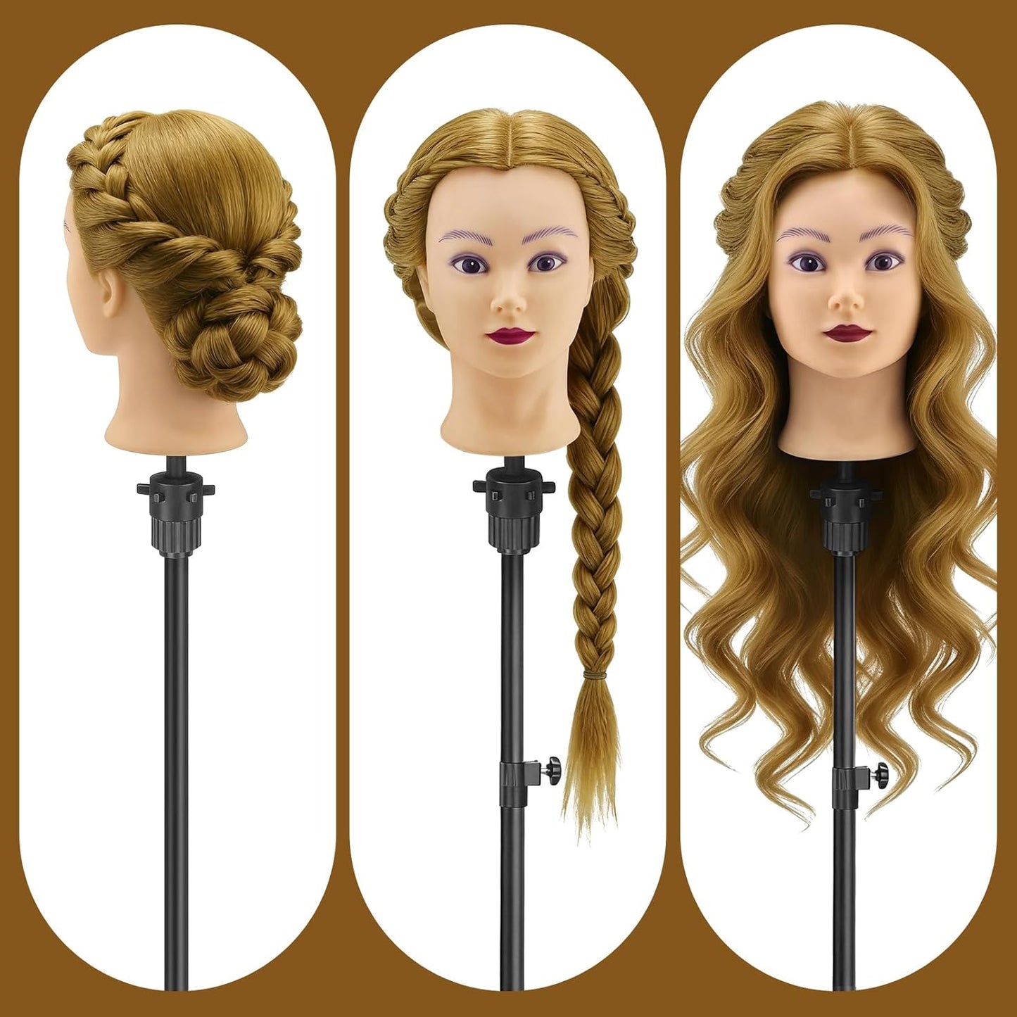 Cabeza de maniquí con 90% cabello humano, cabeza de muñeca de pelo...