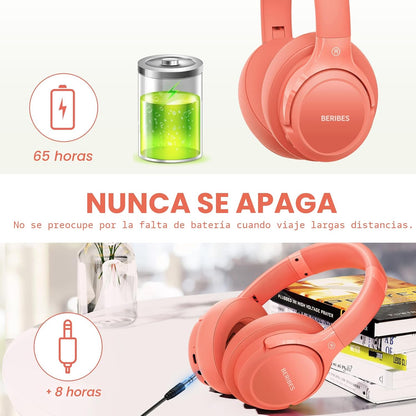 BERIBES Auriculares Bluetooth sobre la oreja, tiempo de reproducció...