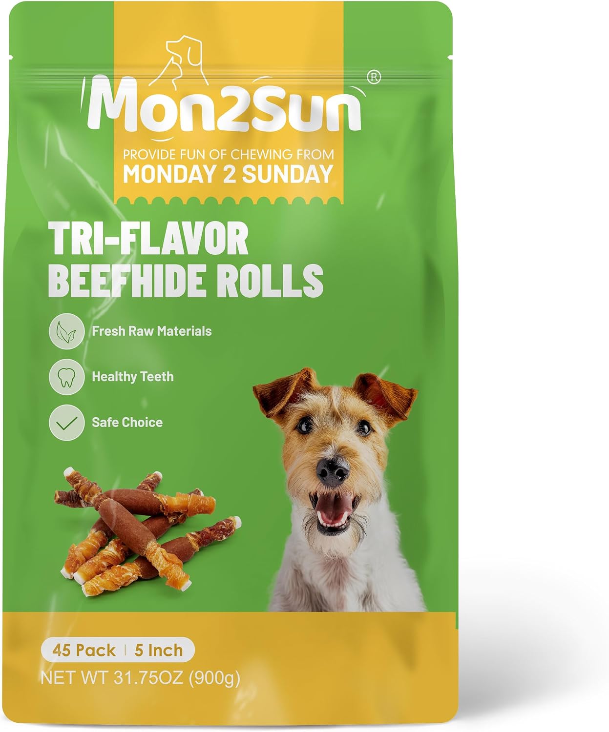 MON2SUN Golosinas para Perros, Cuero Crudo Envuelto de Triple Sabor...