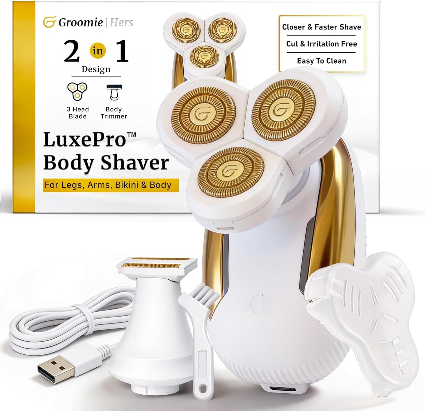 Groomie Hers LuxePro - Afeitadora eléctrica corporal para mujer, af...