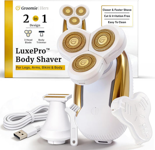 Groomie Hers LuxePro - Afeitadora eléctrica corporal para mujer, af...
