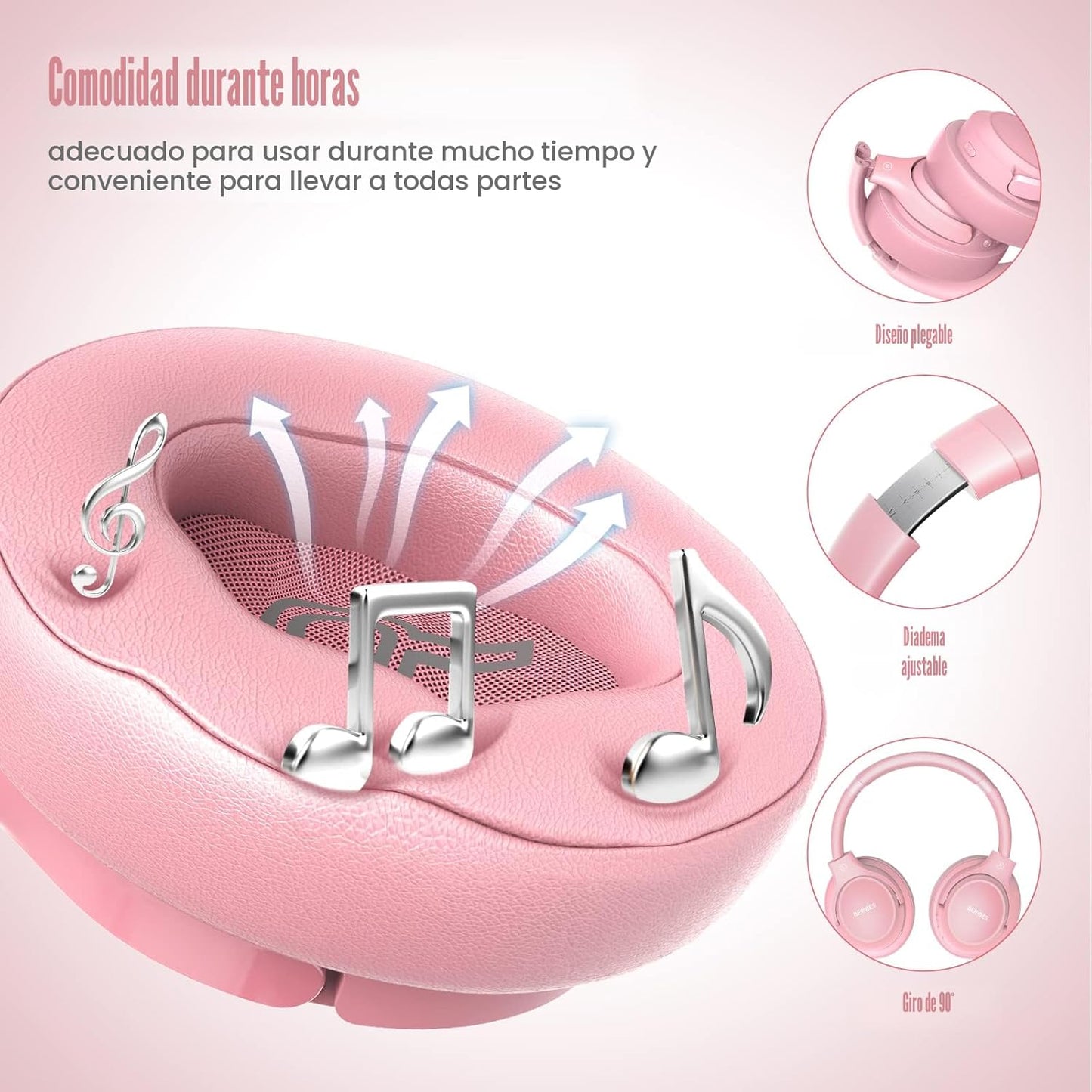 BERIBES Auriculares Bluetooth sobre la oreja, tiempo de reproducció...