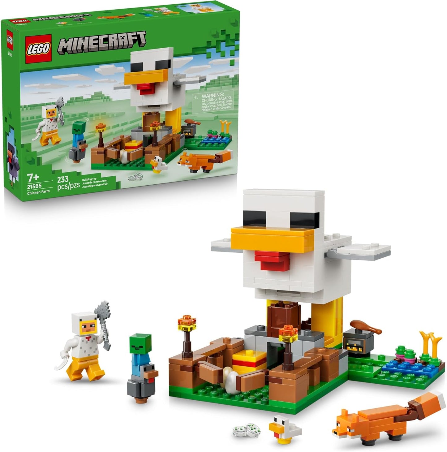 LEGO Minecraft Chicken Farm - Juguete de construcción para niños, juego de videojuegos y figuras para niños y niñas, a partir de 7 años, regalo para cumpleaños, 21585