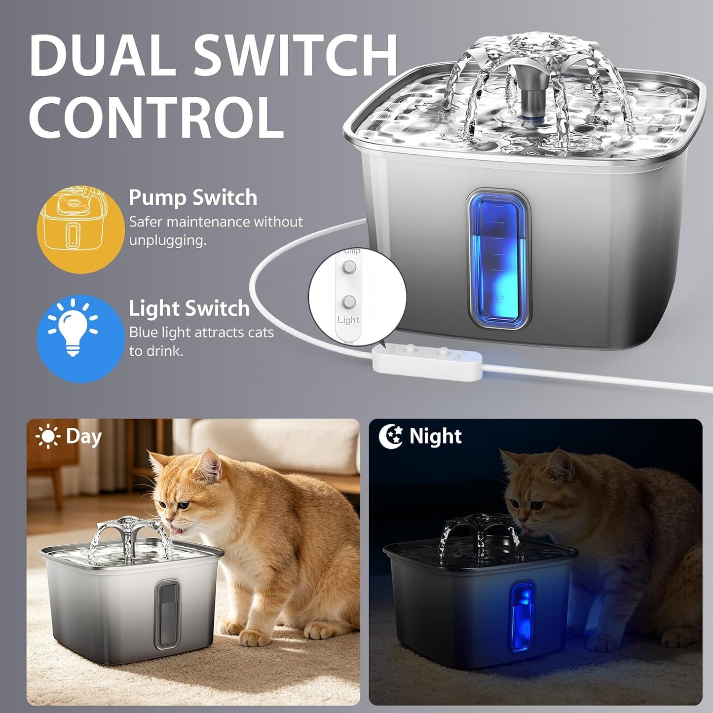 Fuente de agua para gatos de acero inoxidable, ganadora del premio...