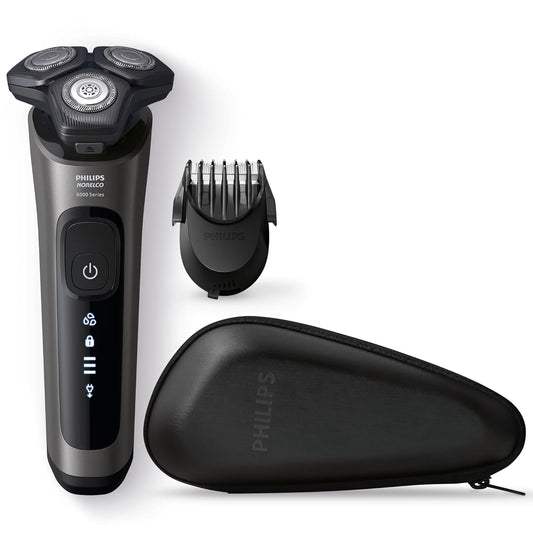 Philips Norelco Shaver 6000, afeitadora recargable en seco y húmedo con estilizador de barba 2 en 1 (5 ajustes de longitud) y recortador de precisión, S6600/90 (renovado)