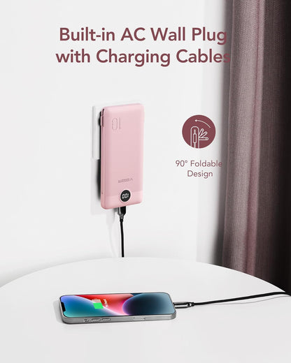 VEGER Cargador portátil con enchufe AC y cables incorporados, todo...