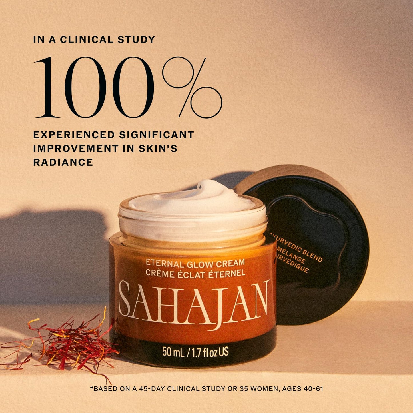 Sahajan Crema Eternal Glow con vitamina C, bakuchiol, ceramidas + azafrán | Hidratante ayurvédico ligero clínicamente probado | Barrera de humedad, líneas finas y arrugas | 1.7 onzas