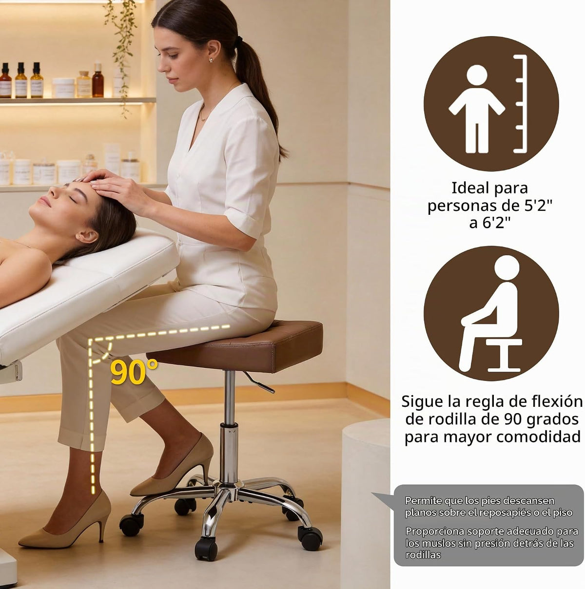Taburete para estilista con ruedas, taburete ergonómico con asiento...