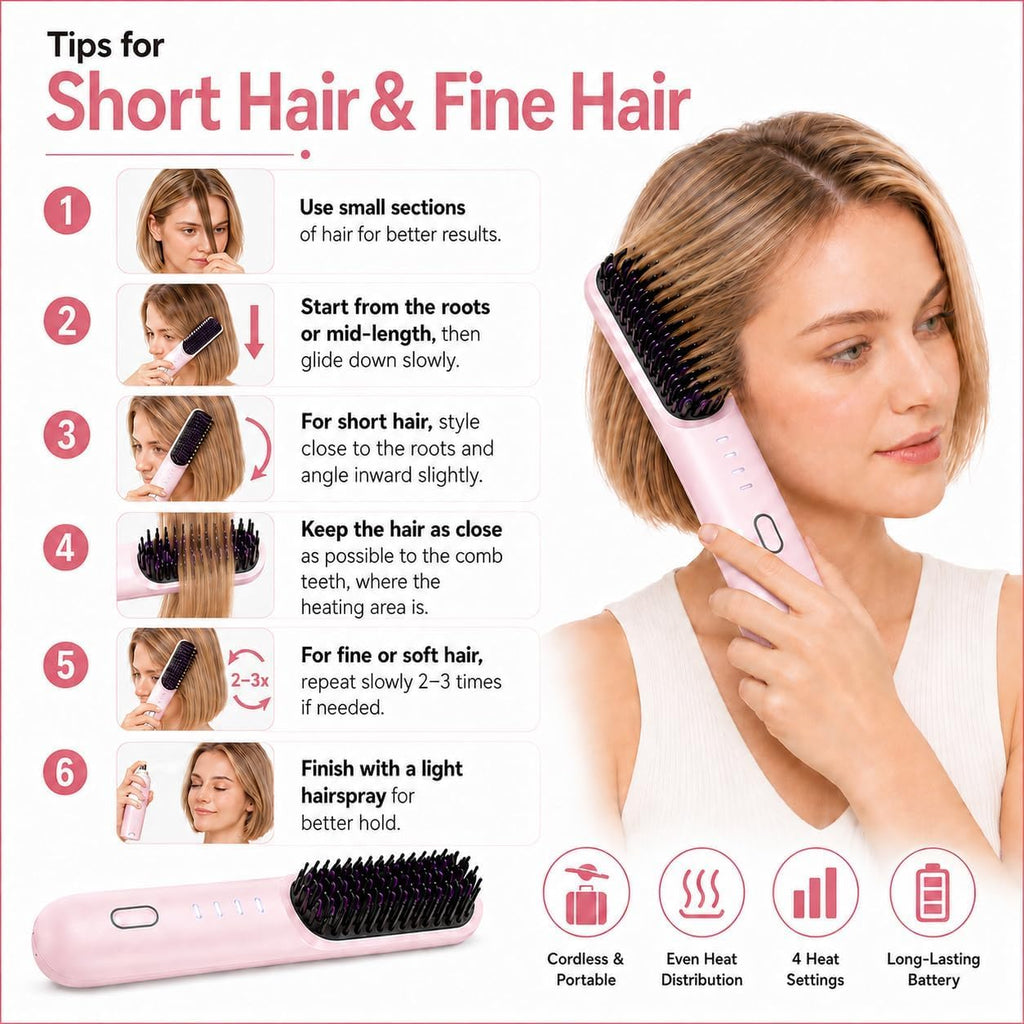 Go Brush Pro para Cabello Corto 2026, Cepillo Alisador de Cabello I...
