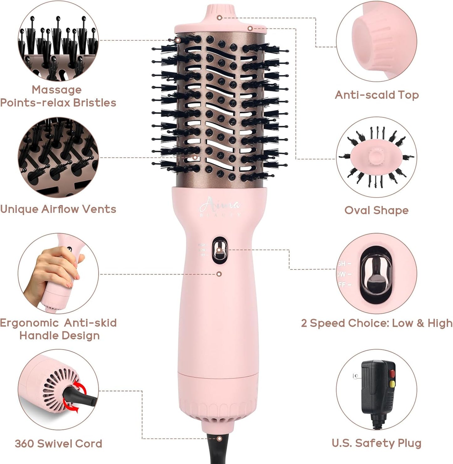 Aima Beauty Worldwide - Cepillo secador de pelo de viaje de 110 V-2...
