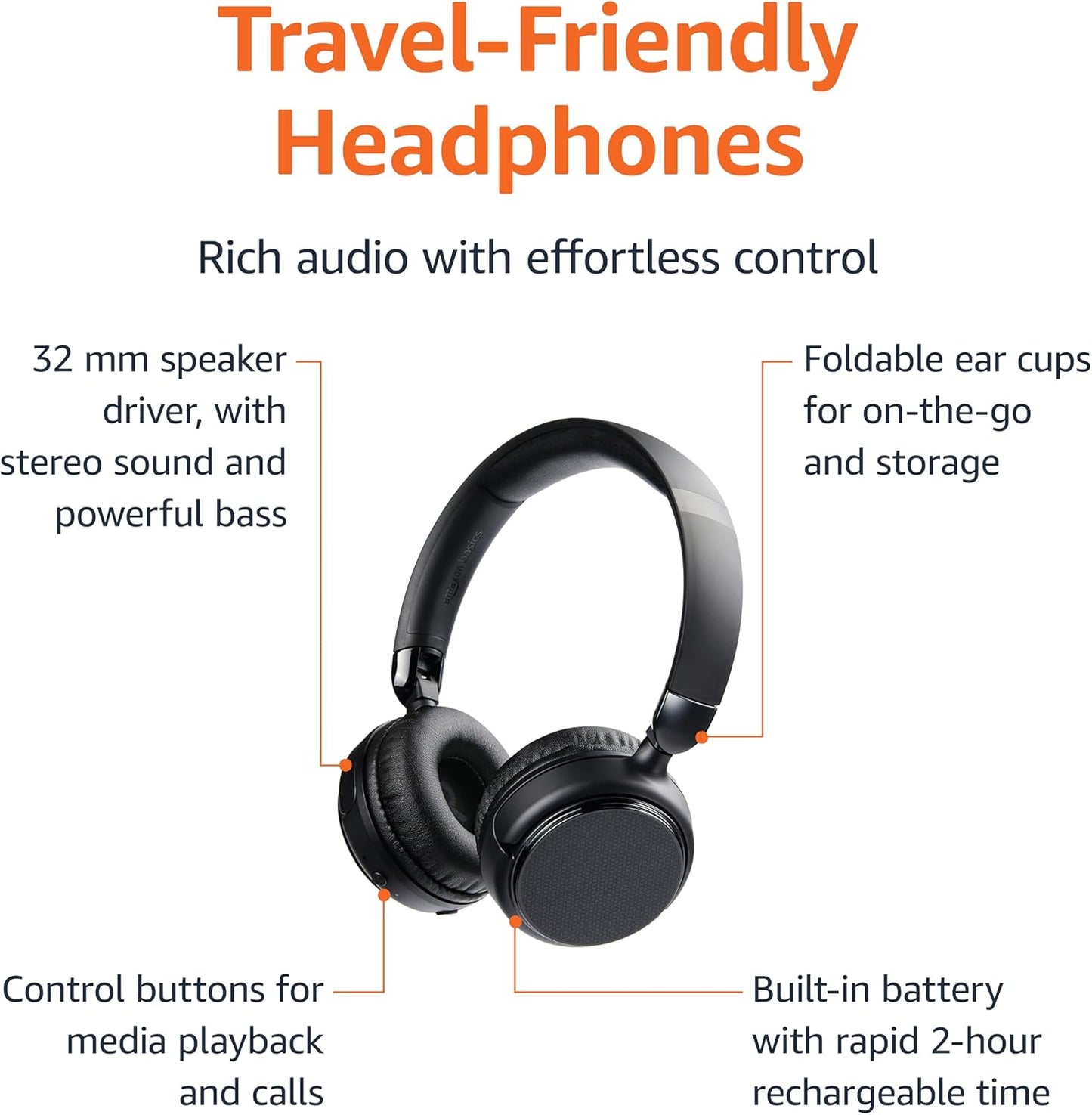Auriculares Bluetooth Amazon Basics inalámbricos con micrófono, sob...