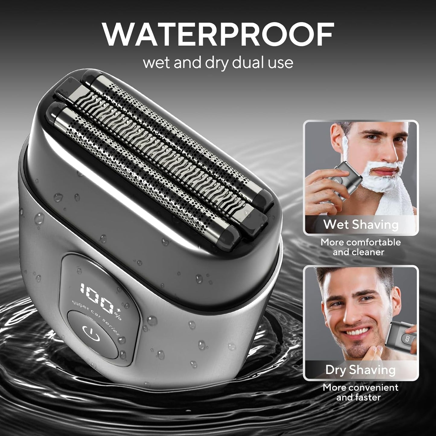 Maquinilla de afeitar eléctrica para hombres, mini afeitadora eléctrica para hombres, afeitadora portátil de lámina con 3 cuchillas de afeitar flotantes mejoradas, uso húmedo/seco, pantalla