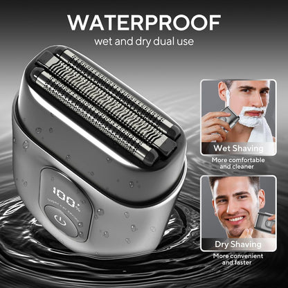 Maquinilla de afeitar eléctrica para hombres, mini afeitadora eléctrica para hombres, afeitadora portátil de lámina con 3 cuchillas de afeitar flotantes mejoradas, uso húmedo/seco, pantalla