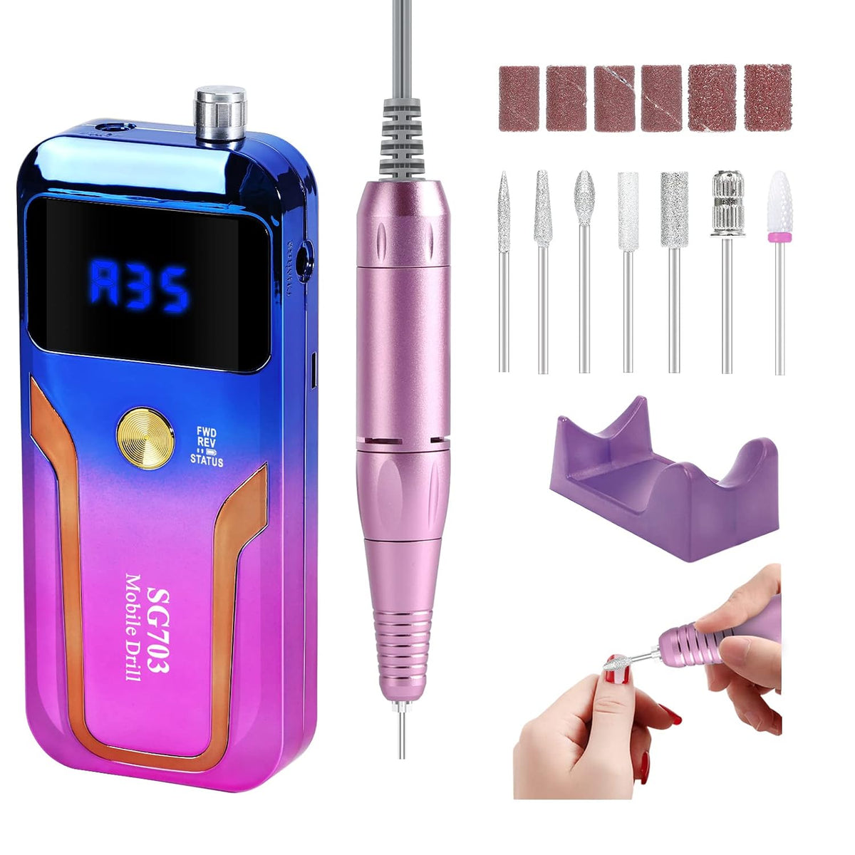 MOCOWIND - Taladro de uñas portátil profesional 35000 RPM, máquina...