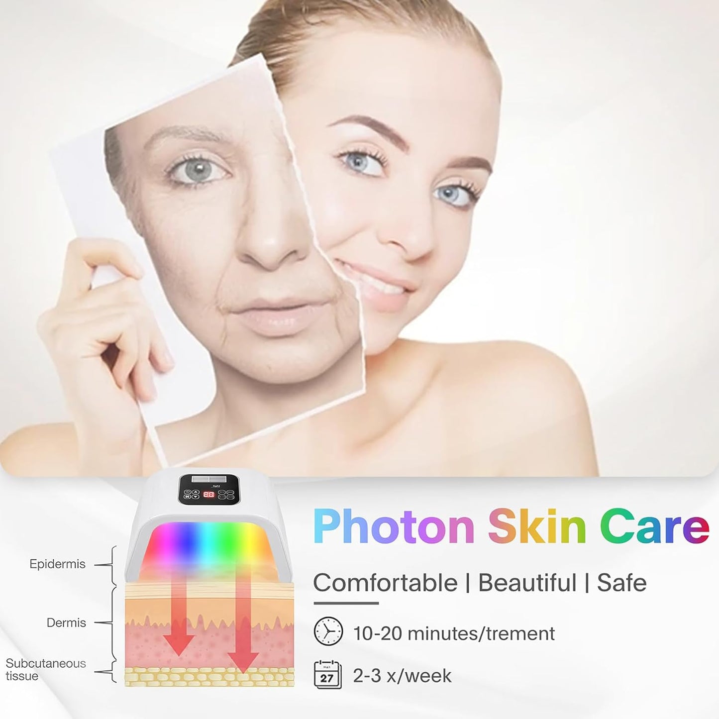 Fxtiaa Máscara Facial LED de Terapia de Luz, 7 en 1, Máscara Facial...