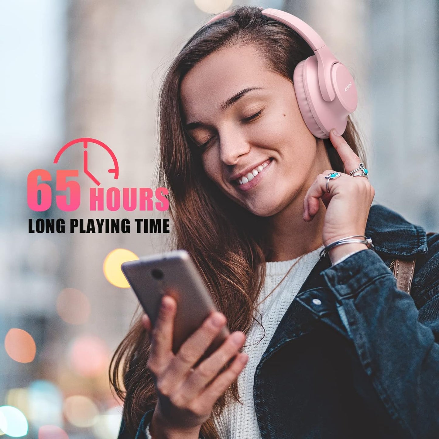 KVIDIO Auriculares Bluetooth sobre la oreja, 65 horas de reproducci...