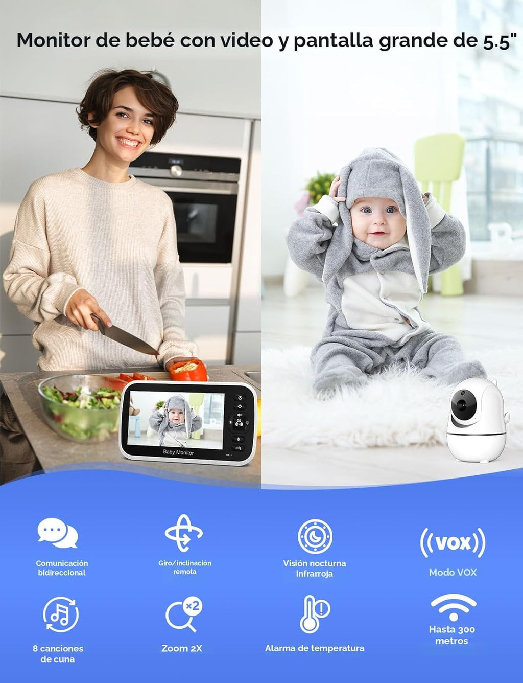 GoodBaby Monitor de bebé con 2 cámaras, sistema de monitoreo de vid...